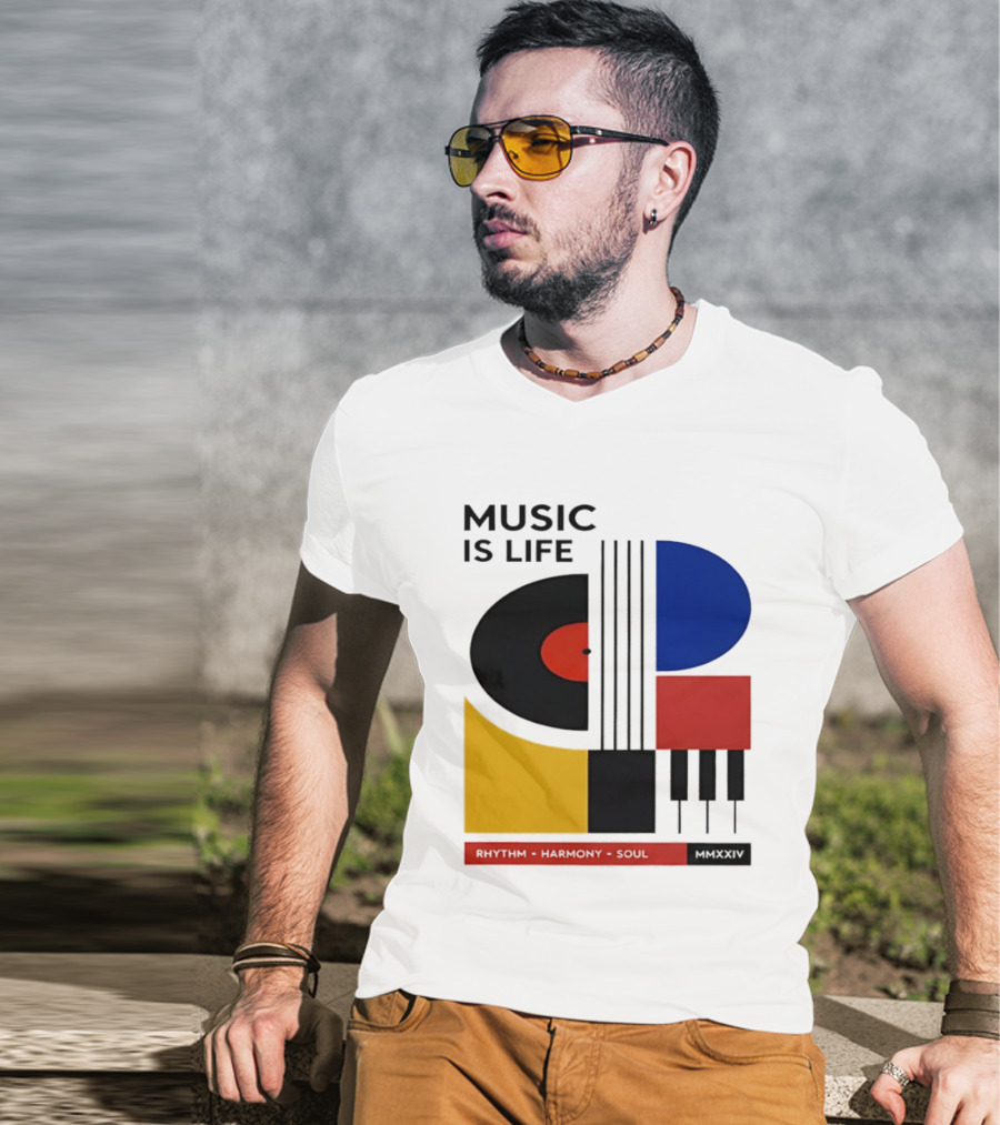 Music Is Life MMXXIV Rhythm Harmony Soul Vinyl Piano Abstract T-Shirt