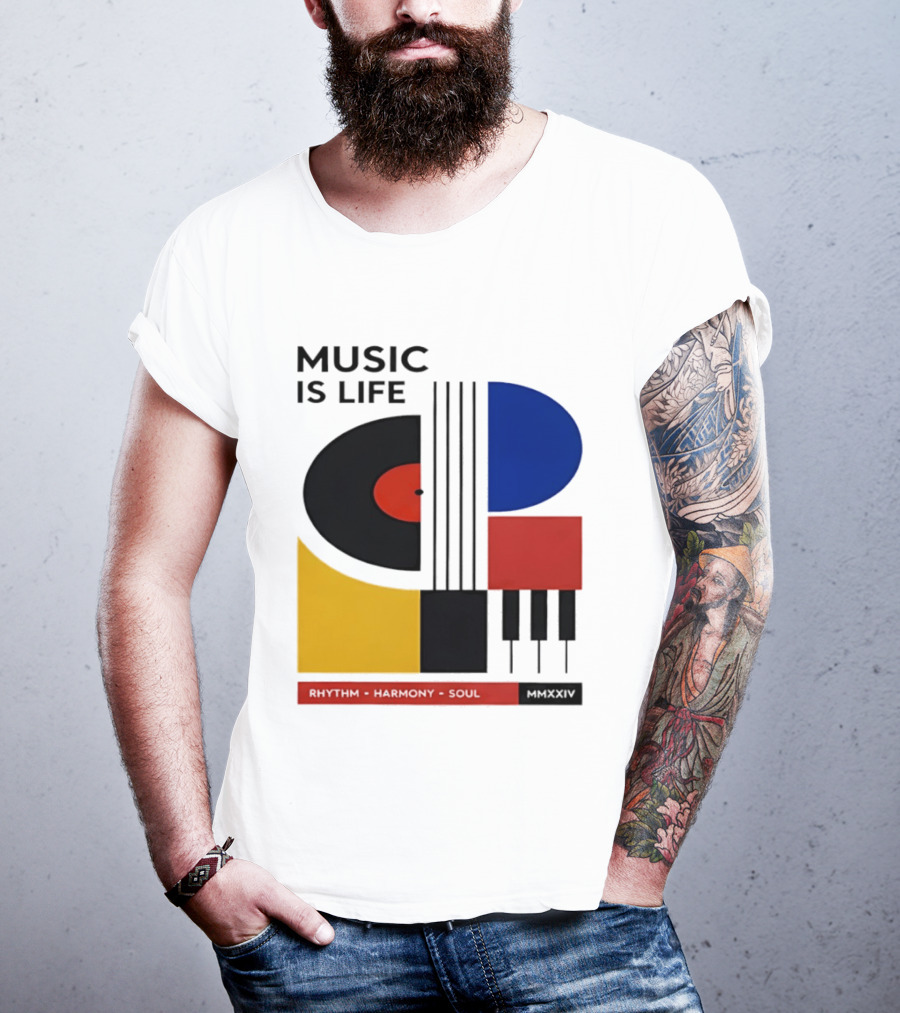 Music Is Life MMXXIV Rhythm Harmony Soul Vinyl Piano Abstract T-Shirt
