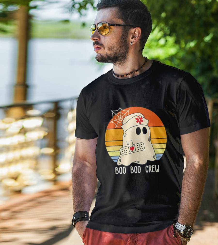 Boo Boo Crew Ghost Nurse Halloween Bandage Heart Spiderweb T-Shirt
