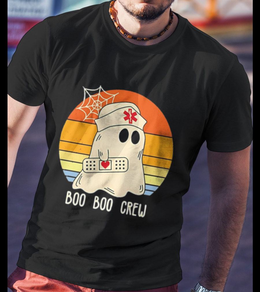 Boo Boo Crew Ghost Nurse Halloween Bandage Heart Spiderweb T-Shirt