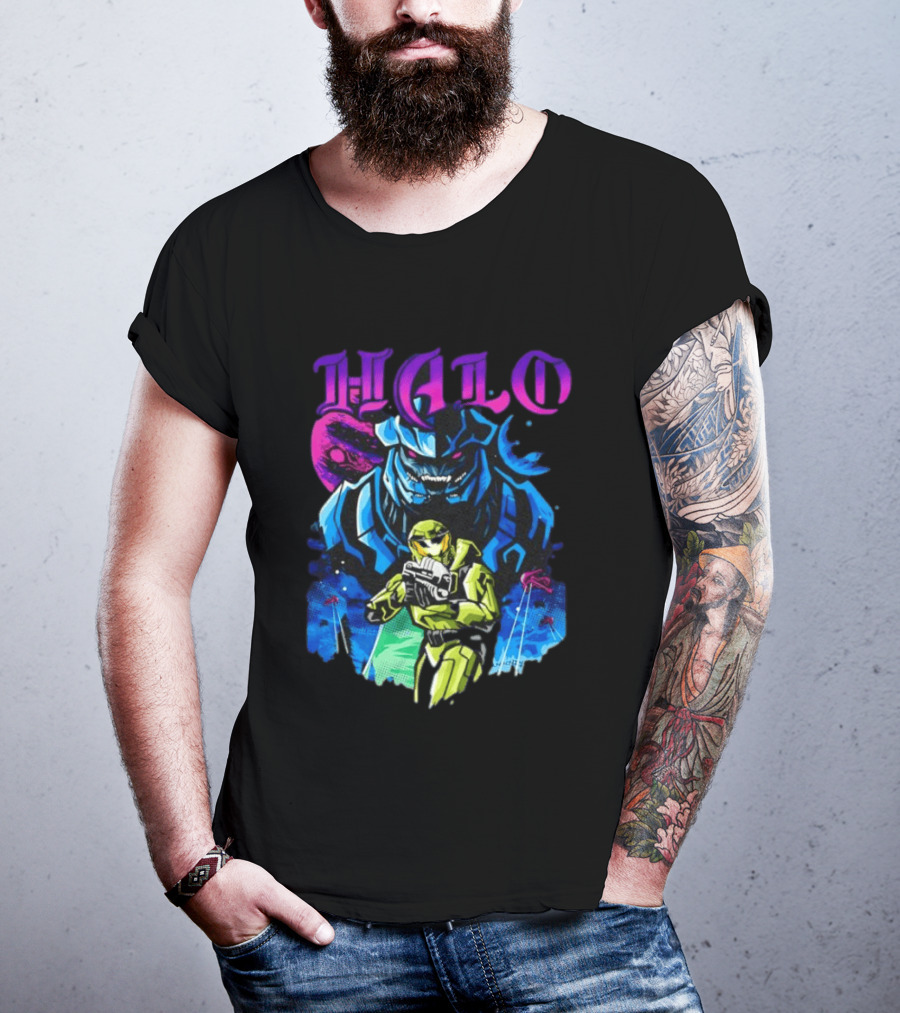 Halo Master Chief Arbiter Video Game Battle Scene T-Shirt