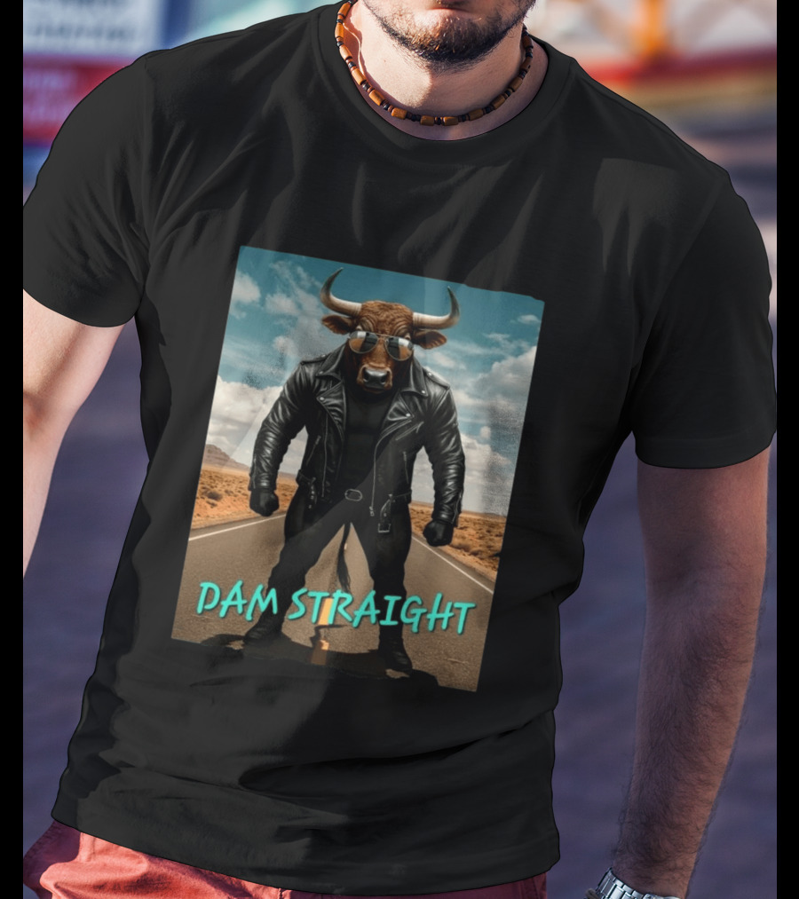 Dam Straight Charging Bull In Basquiat Style With Leather Jacket T-Shirt