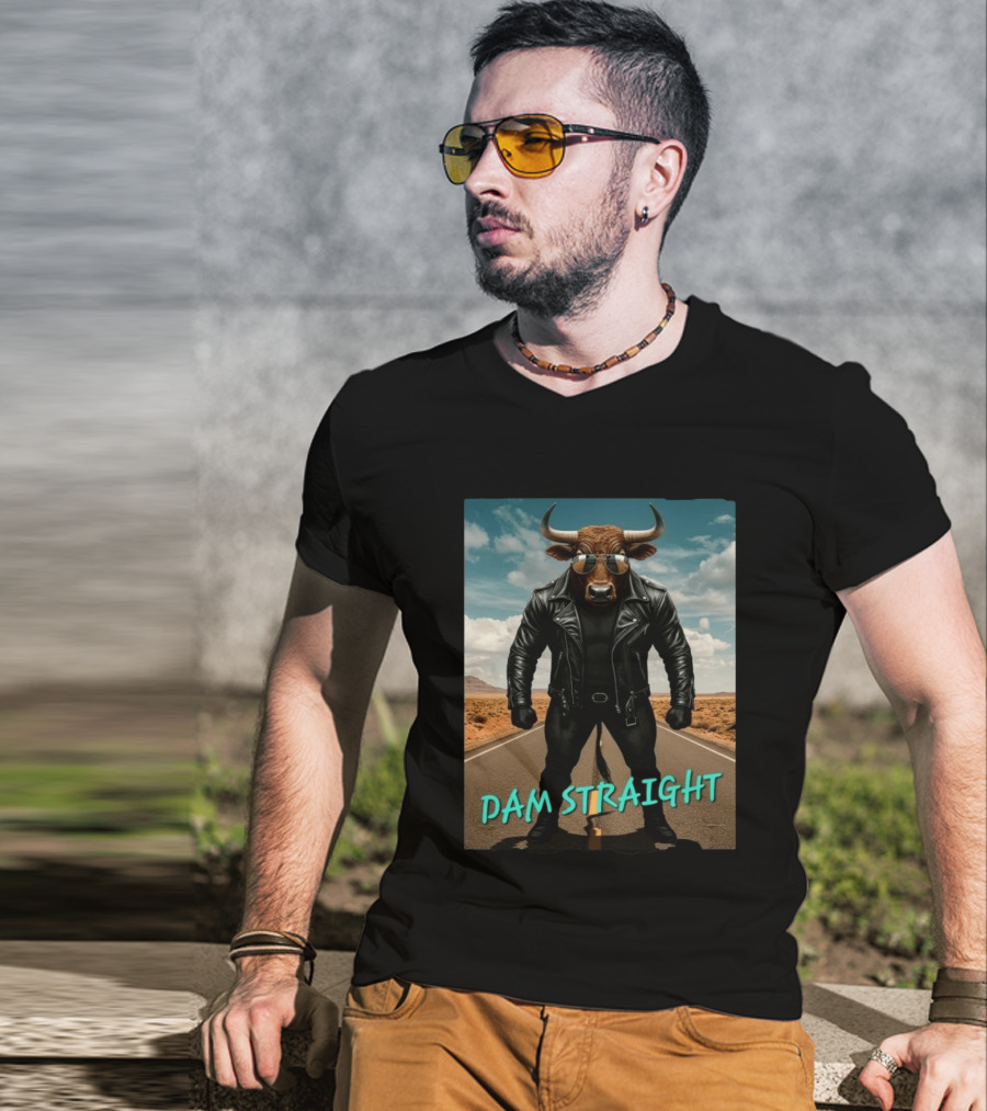 Dam Straight Charging Bull In Basquiat Style With Leather Jacket T-Shirt