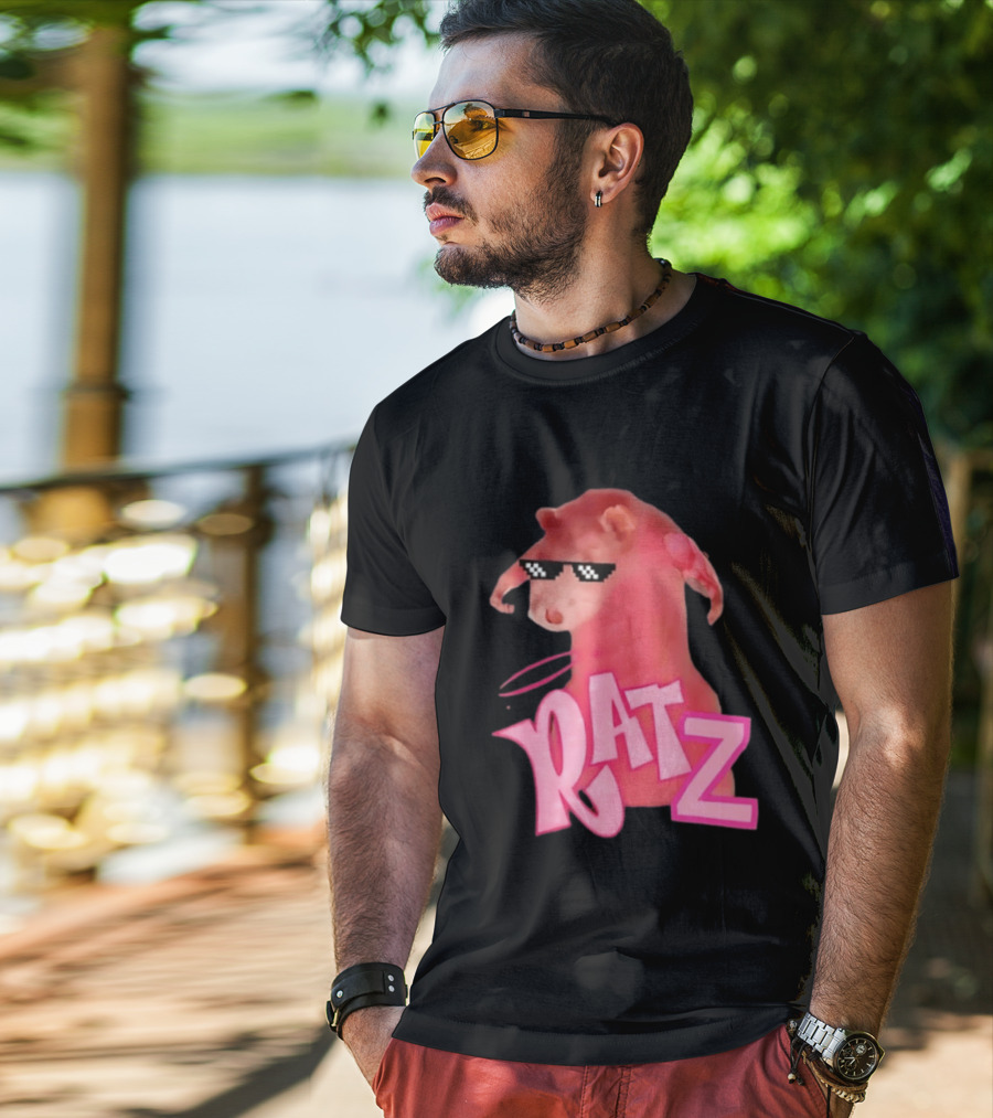 RATZ Muscular Pink Toned Rat Pixel Thug Life Sunglasses Bratz Doll T-Shirt