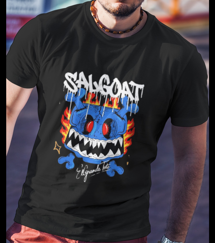 ElGrandeToto Salgoat Hip Hop Streetwear Blue Skull Flame T-Shirt