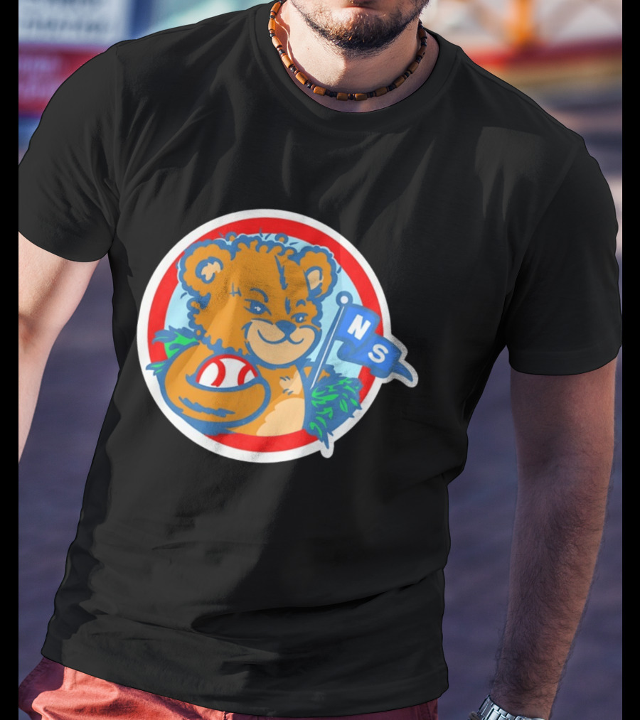 Teddy Bear Holding Baseball NS Pennant Circle T-Shirt