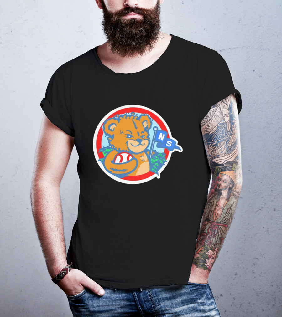 Teddy Bear Holding Baseball NS Pennant Circle T-Shirt