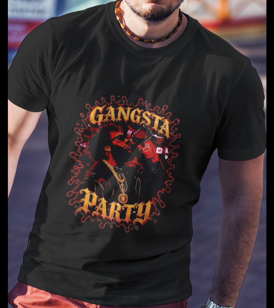 Gangsta Party Urban Hip Hop Streetwear Chain Drinking Scene T-Shirt