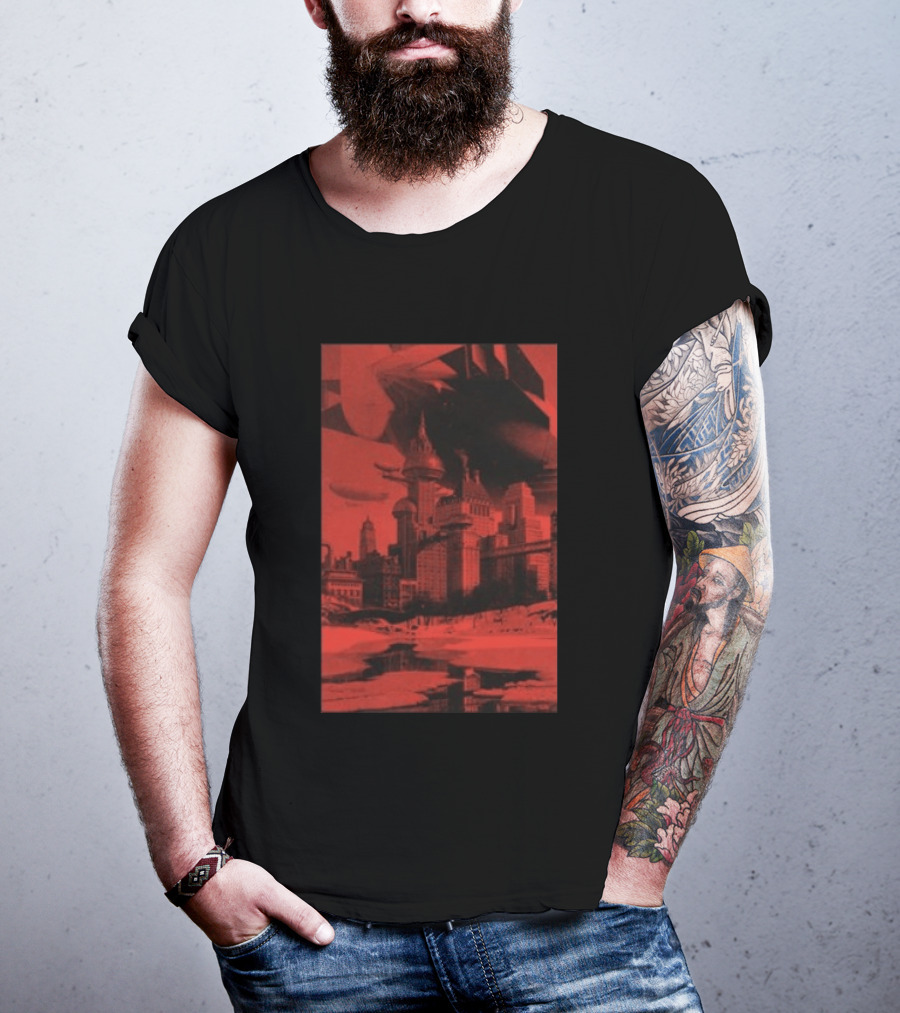 The Barbarians Of California Megatons Pull Retro Futuristic Cityscape Airships T-Shirt