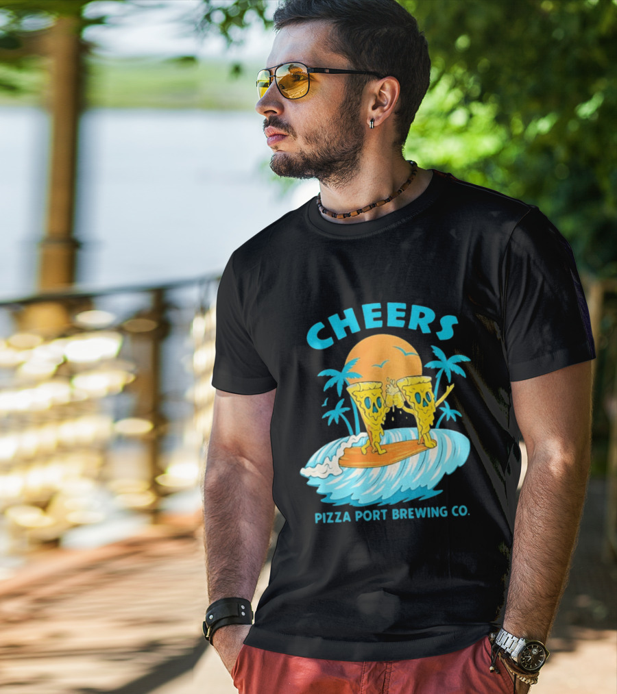Pizza Port Brewing Co Cheers Surfing Pizza Wave T-Shirt