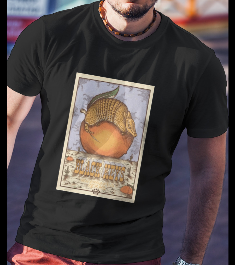 Black Keys Jul 25 2026 New Braunfels TX Armadillo Peach Cactus Desert Scene T-Shirt