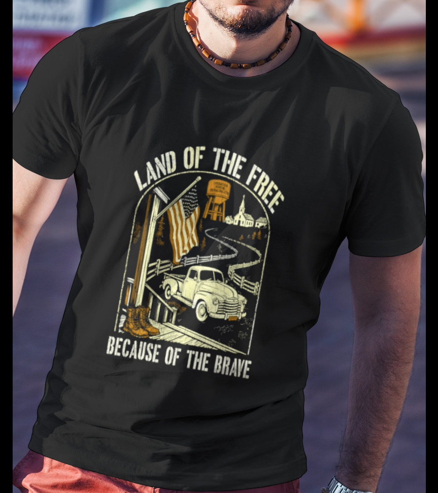 Land Of The Free Because Of The Brave American Patriotic Farm Truck With Flag And Country Landscape T-Shirt