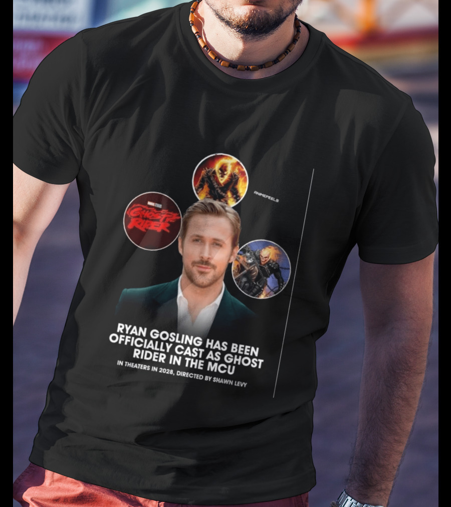 Ryan Gosling Cast As Ghost Rider In Marvel Cinematic Universe MCU 2028 Directed By Shawn Levy T-Shirt