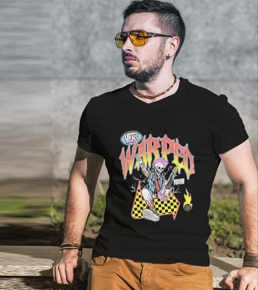 Vans Warped Tour 2026 Punk Rock Skeleton Guitarist With Colorful Mohawk T-Shirt