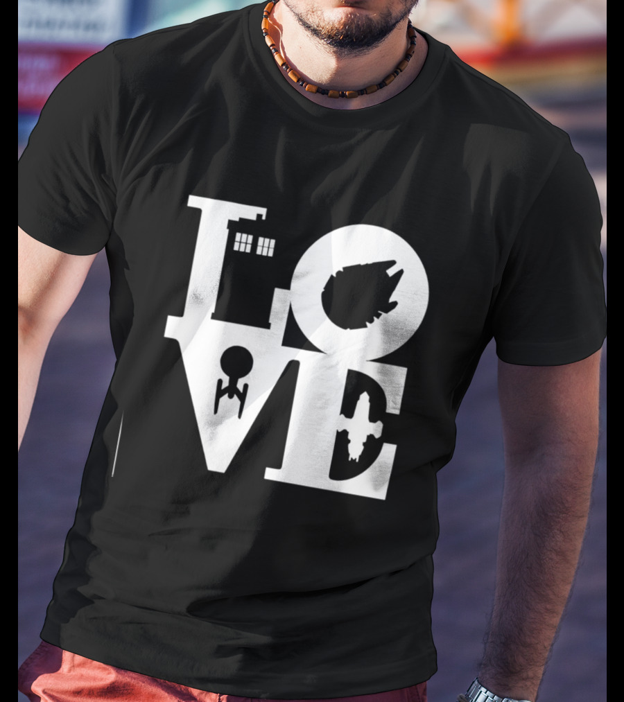 TARDIS Millennium Falcon Enterprise Serenity Sci Fi Love Mashup T-Shirt