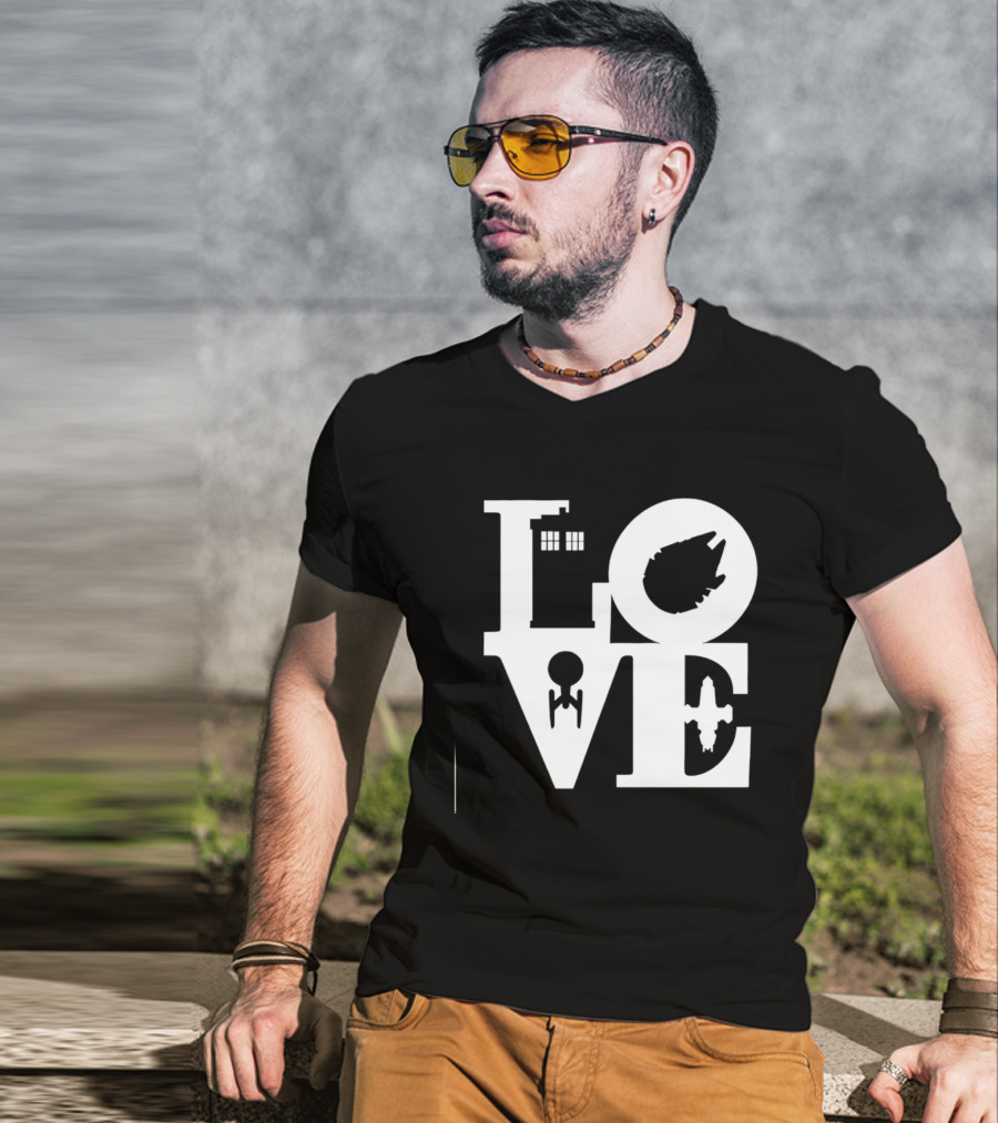 TARDIS Millennium Falcon Enterprise Serenity Sci Fi Love Mashup T-Shirt