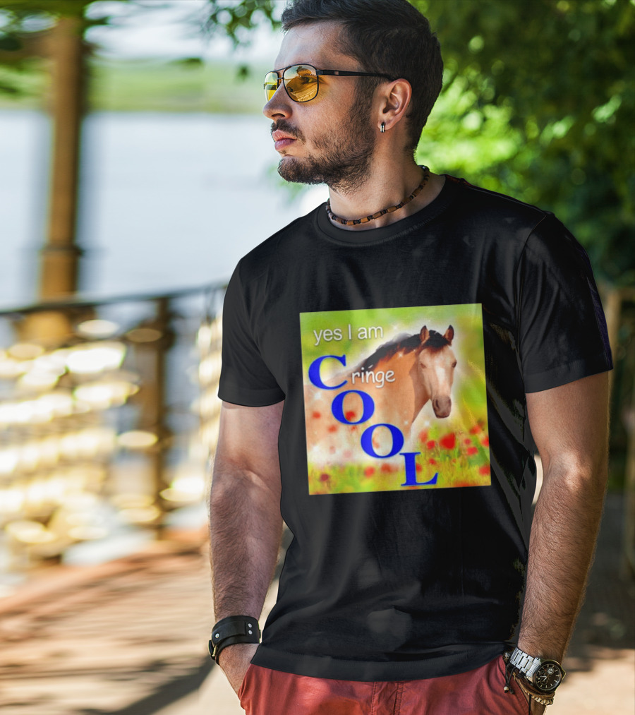 Yes I Am Cringe Cool Horse Meme Poppy Field T-Shirt