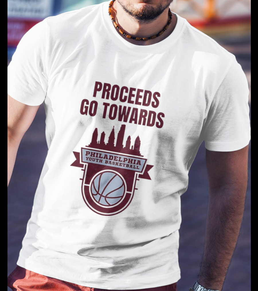 Philadelphia Youth Basketball Supporting Skyline And Ball T-Shirt