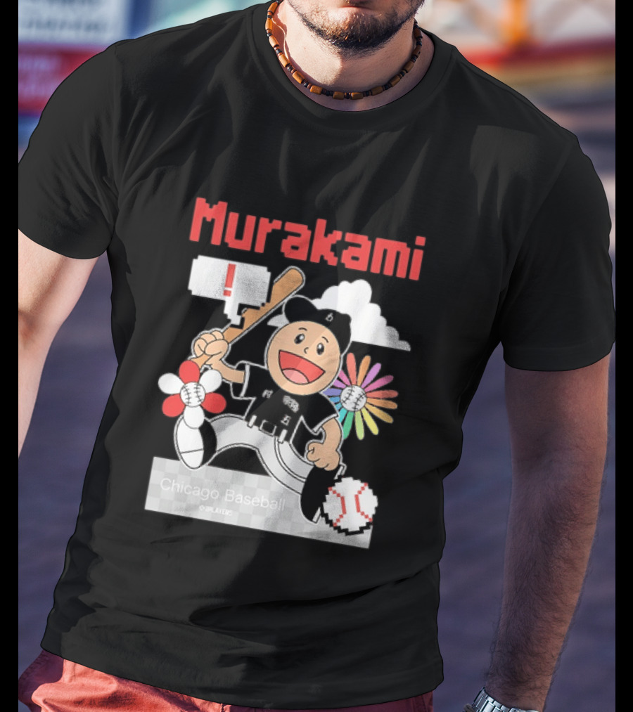 Murakami Chicago Baseball Munetaka Flower Baseball Cartoon T-Shirt