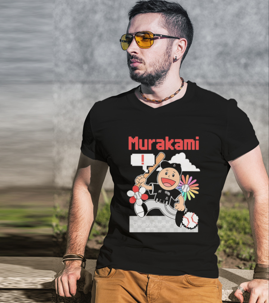 Murakami Chicago Baseball Munetaka Flower Baseball Cartoon T-Shirt