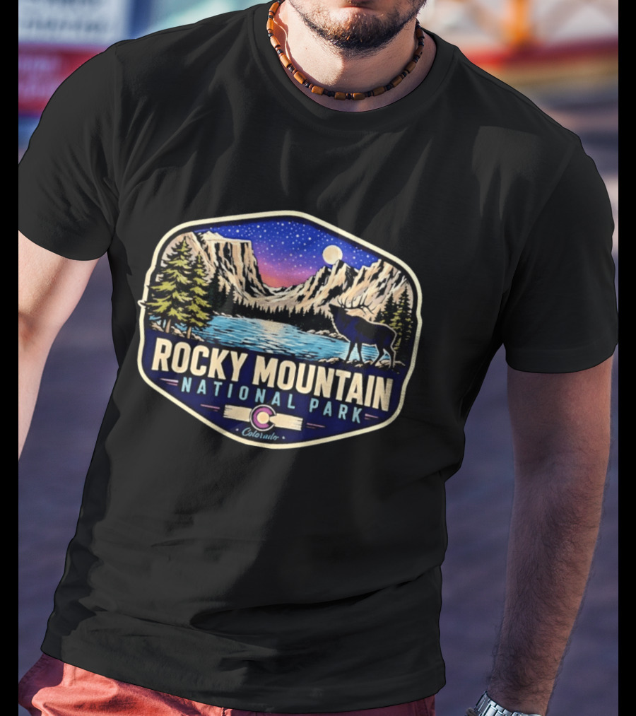 Rocky Mountain National Park Elk Wildlife Colorado Moonlit Lake T-Shirt