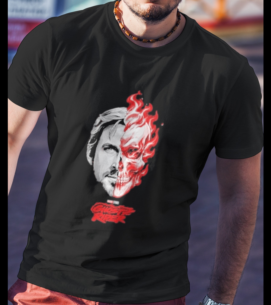 Ryan Gosling Ghost Rider 2028 Split Face Fiery Skull T-Shirt