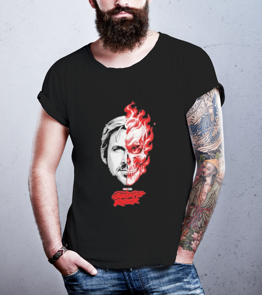 Ryan Gosling Ghost Rider 2028 Split Face Fiery Skull T-Shirt