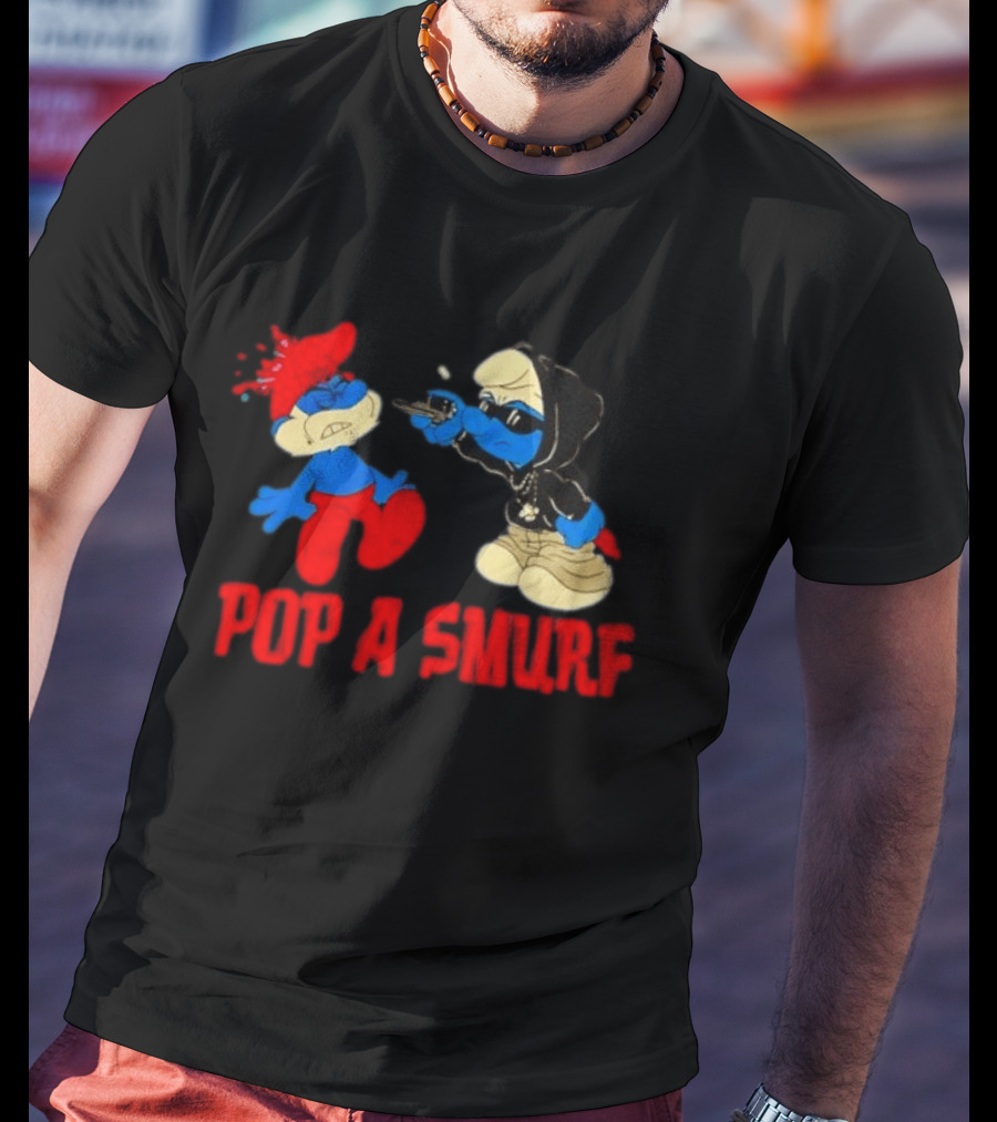 Pop A Smurf Gangster Cartoon Characters In Street T-Shirt