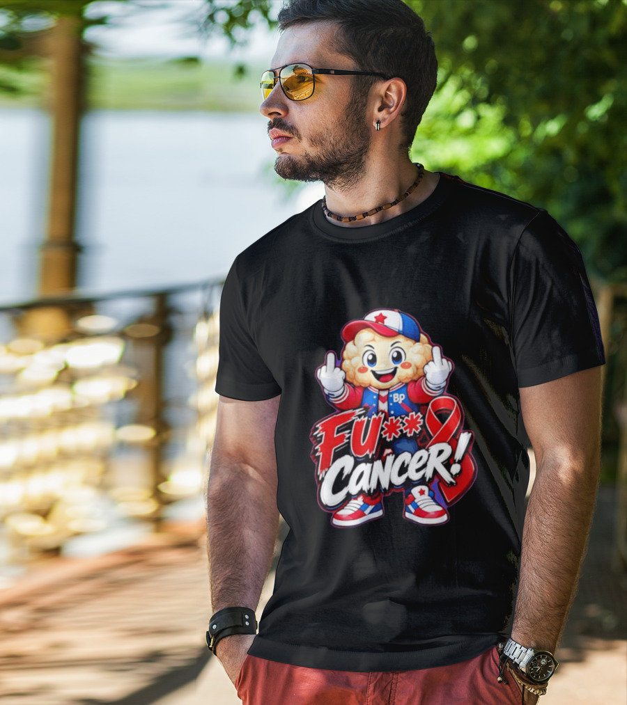 Cancer Awareness With Cauliflower Character And Red Ribbon T-Shirt