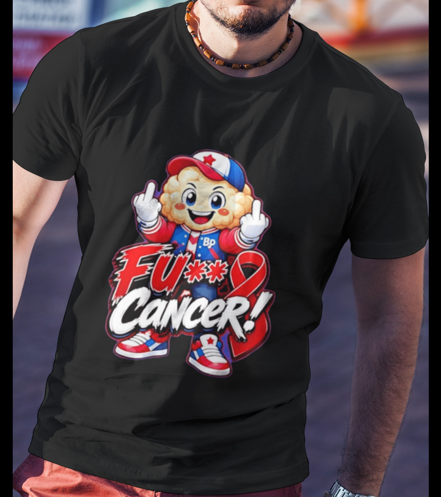 Cancer Awareness With Cauliflower Character And Red Ribbon T-Shirt