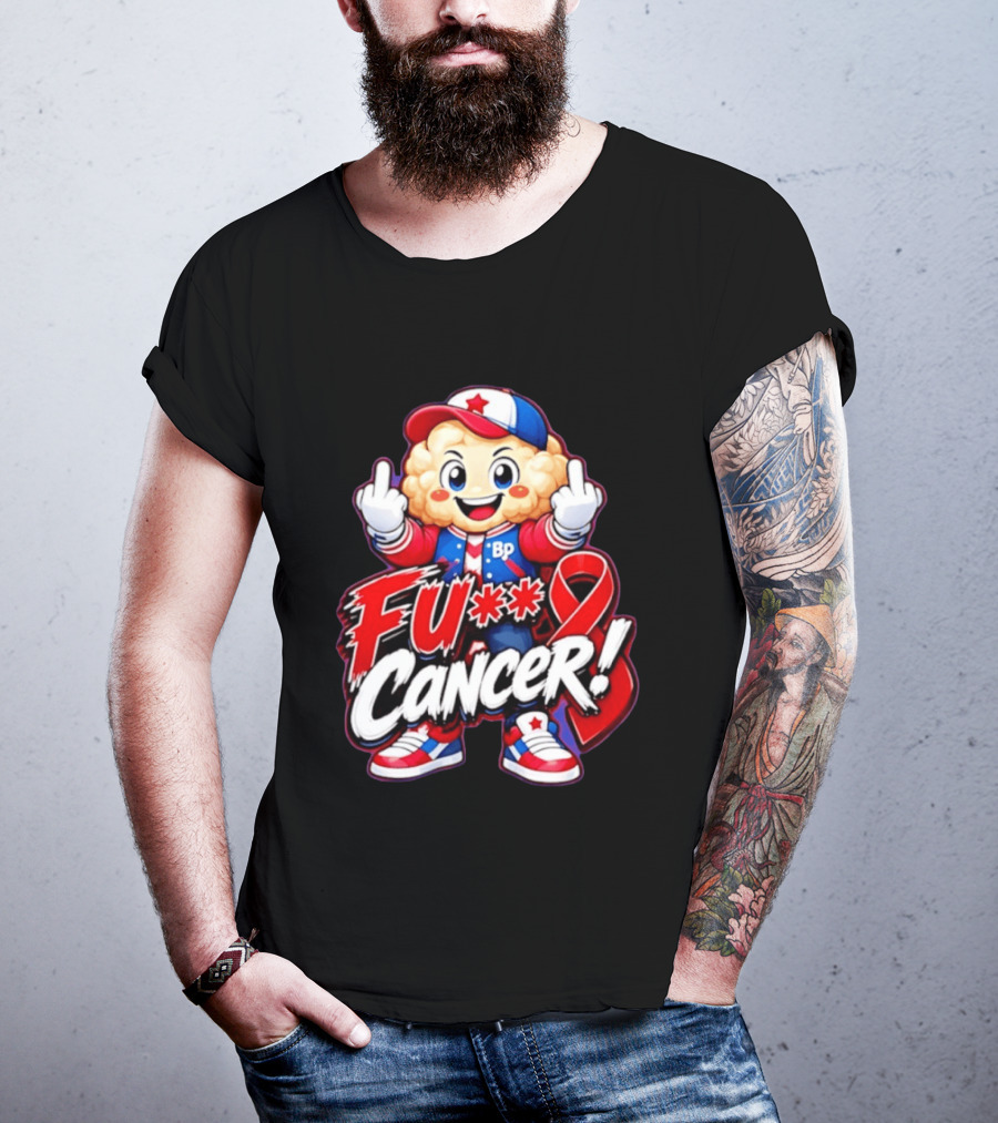 Cancer Awareness With Cauliflower Character And Red Ribbon T-Shirt