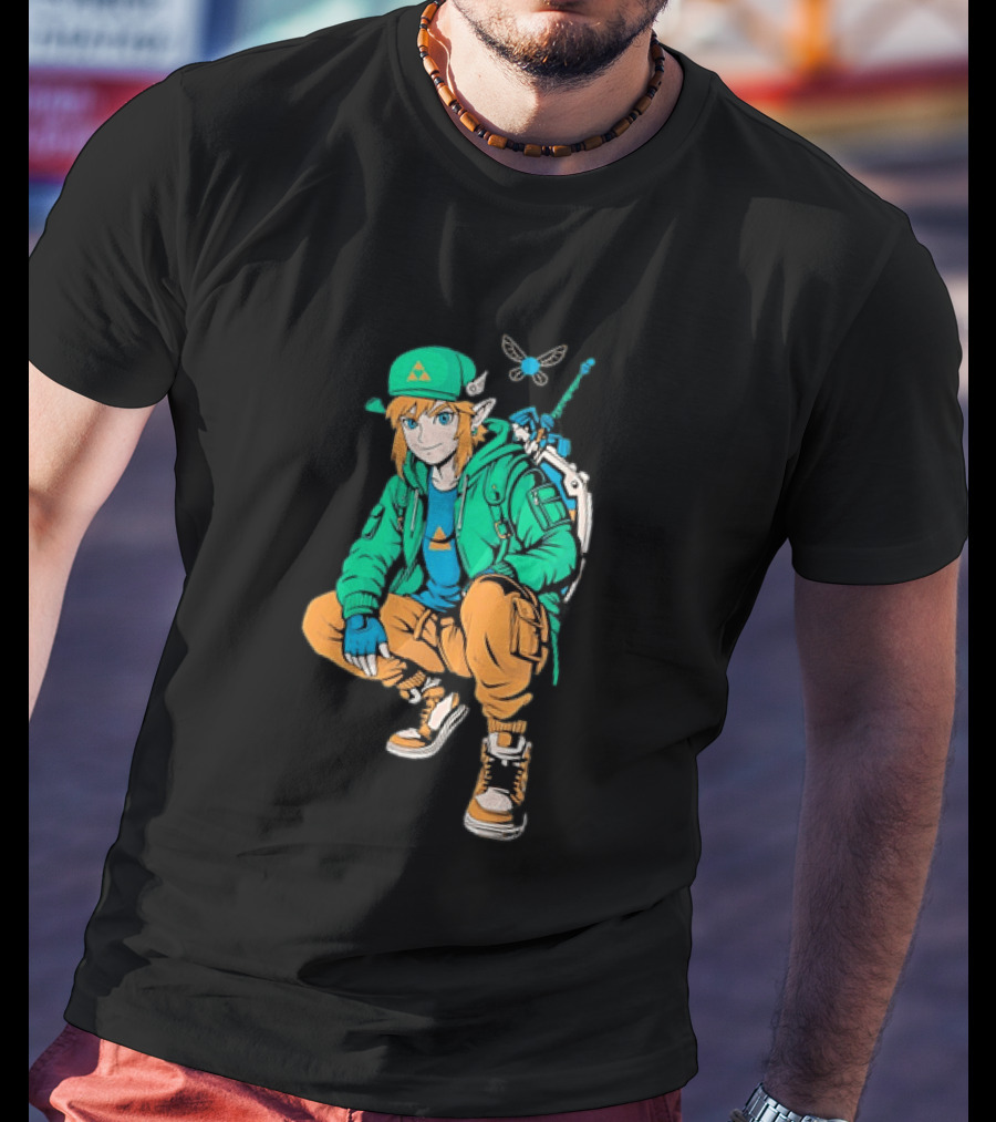 Link Legend Of Zelda Streetwear Style With Sword And Navi T-Shirt