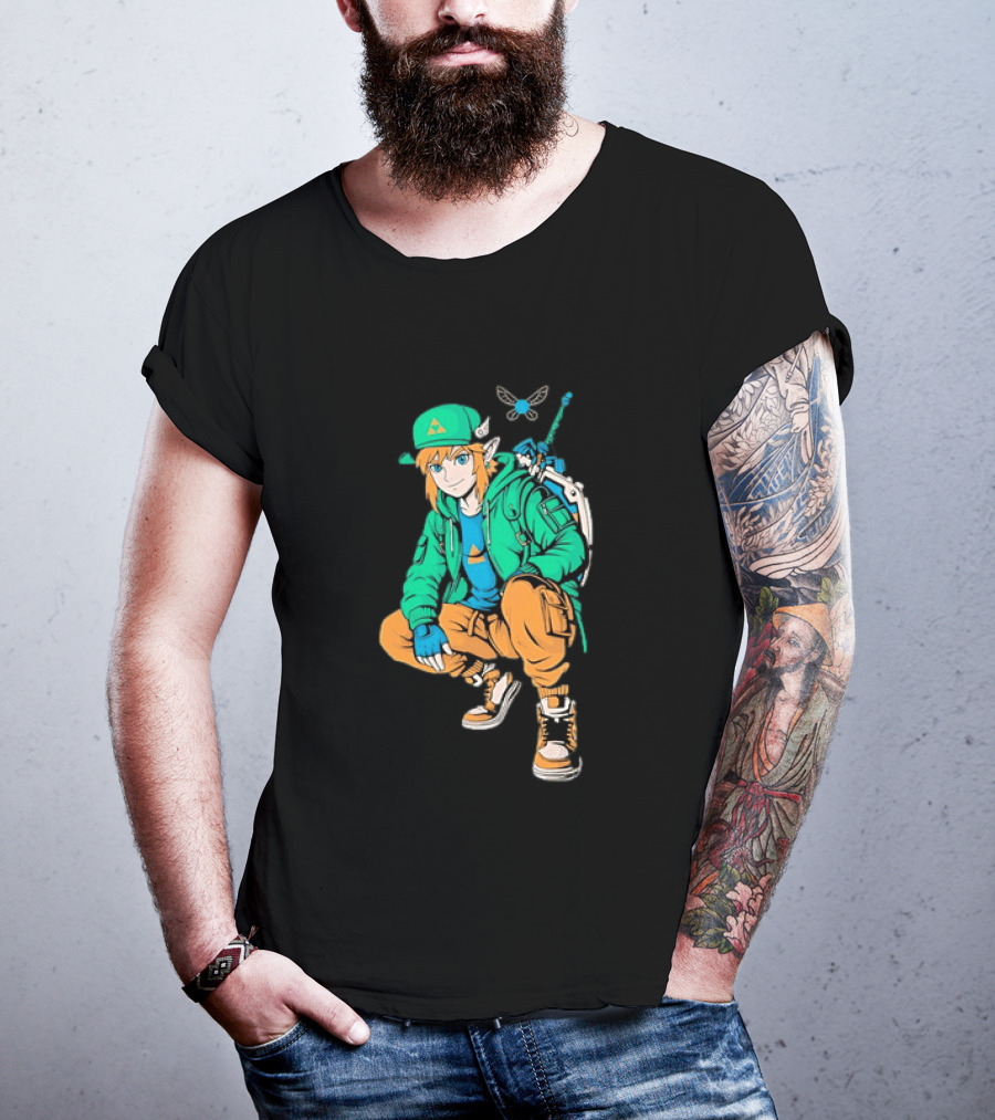 Link Legend Of Zelda Streetwear Style With Sword And Navi T-Shirt