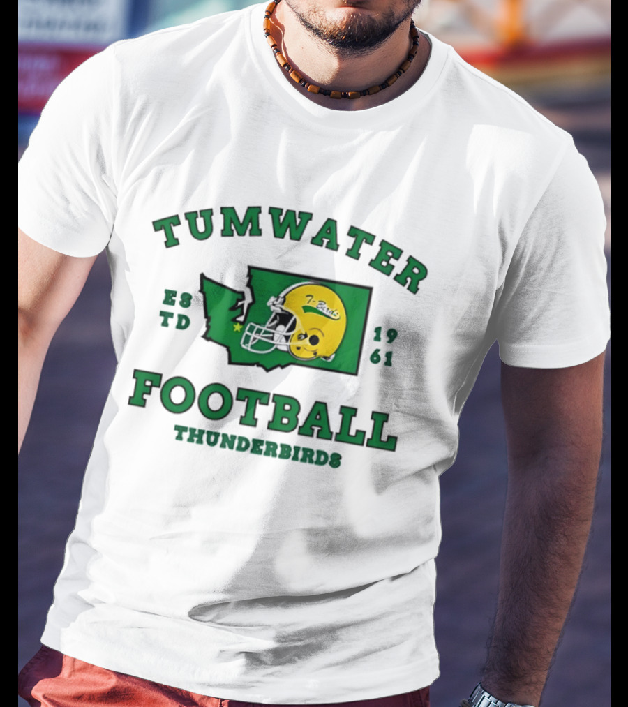 Tumwater Football Thunderbirds 1961 Estd Helmet And Washington State T-Shirt
