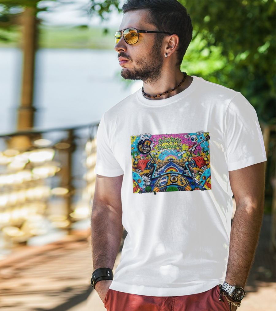 Slightly Stoopid Road Trippin Chicago IL Tour Art Alive Bird Skull Cactus Trippy Vibes T-Shirt