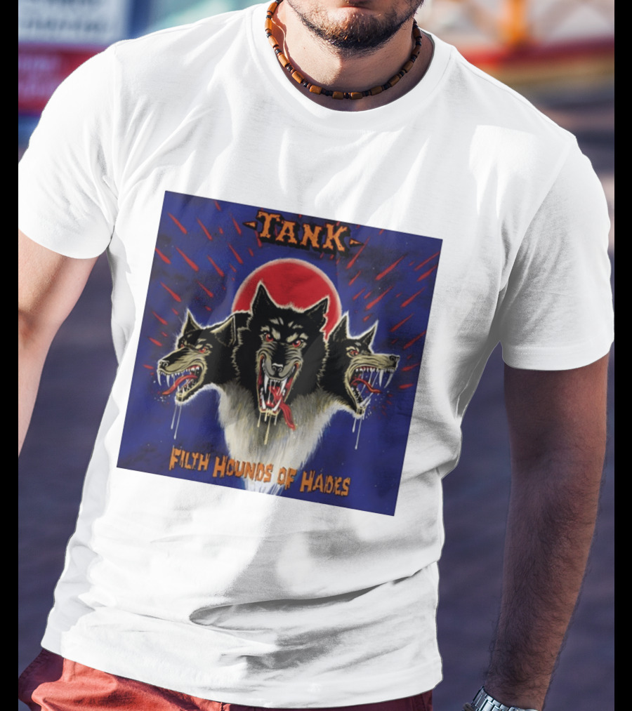 Tank Filth Hounds Of Hades Album Cover Heavy Metal Three Headed Dog Red Moon T-Shirt