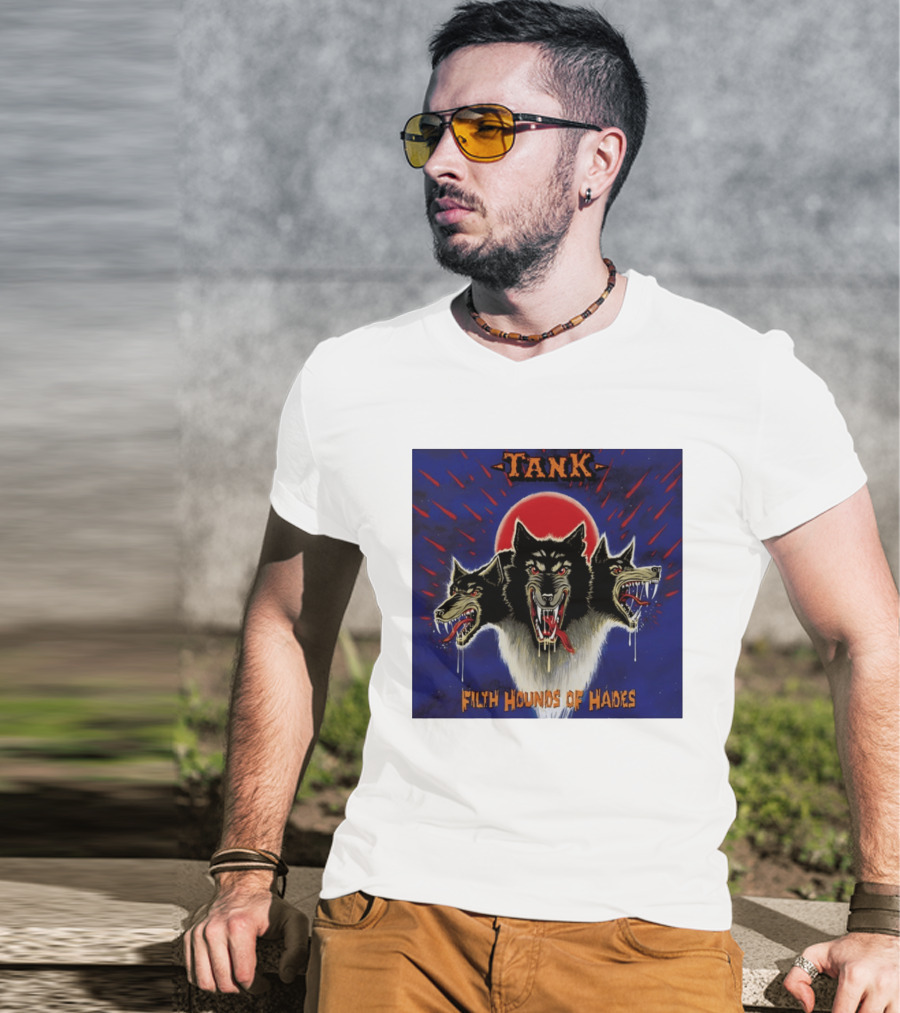 Tank Filth Hounds Of Hades Album Cover Heavy Metal Three Headed Dog Red Moon T-Shirt