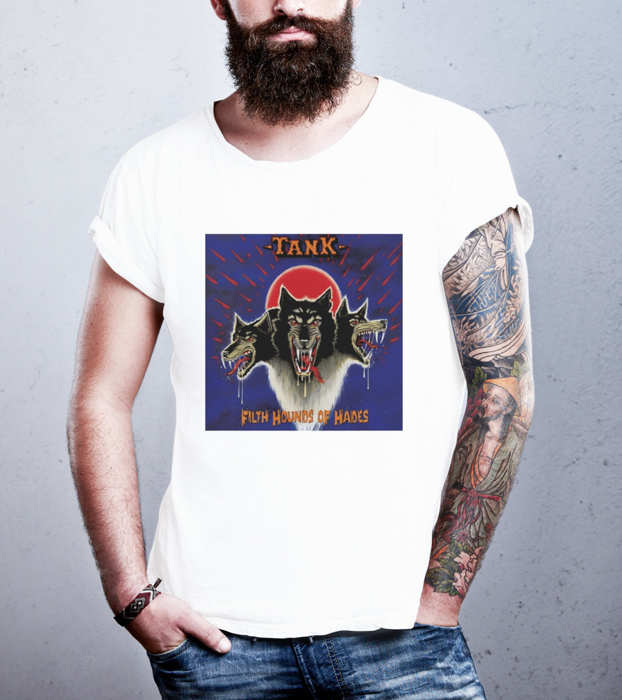 Tank Filth Hounds Of Hades Album Cover Heavy Metal Three Headed Dog Red Moon T-Shirt