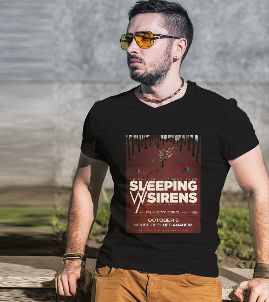 An Ending In Itself Tour Sleeping Sirens North America 2026 October 5 House Of Blues Anaheim Rain City Drive Eye🎵 T-Shirt