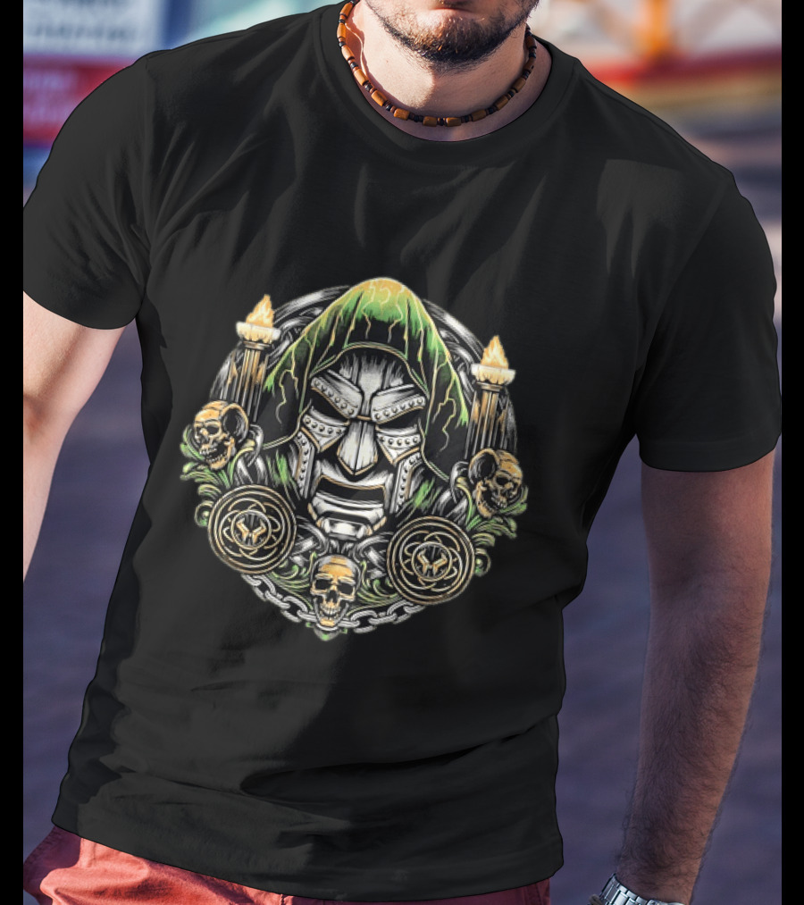 Doctor Doom Mask Skulls Torches T-Shirt