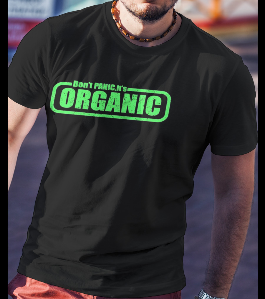 Don't Panic It's Organic Retro Green Distressed T-Shirt