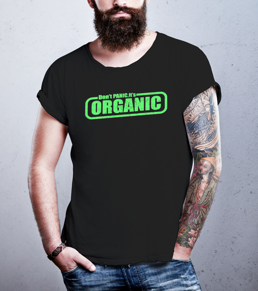 Don't Panic It's Organic Retro Green Distressed T-Shirt