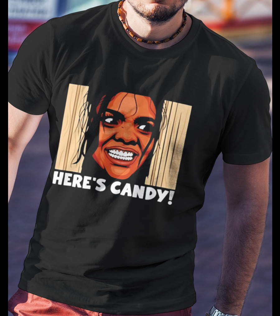 Here's Candy Horror Movie Halloween Face Breaking Through Wood T-Shirt