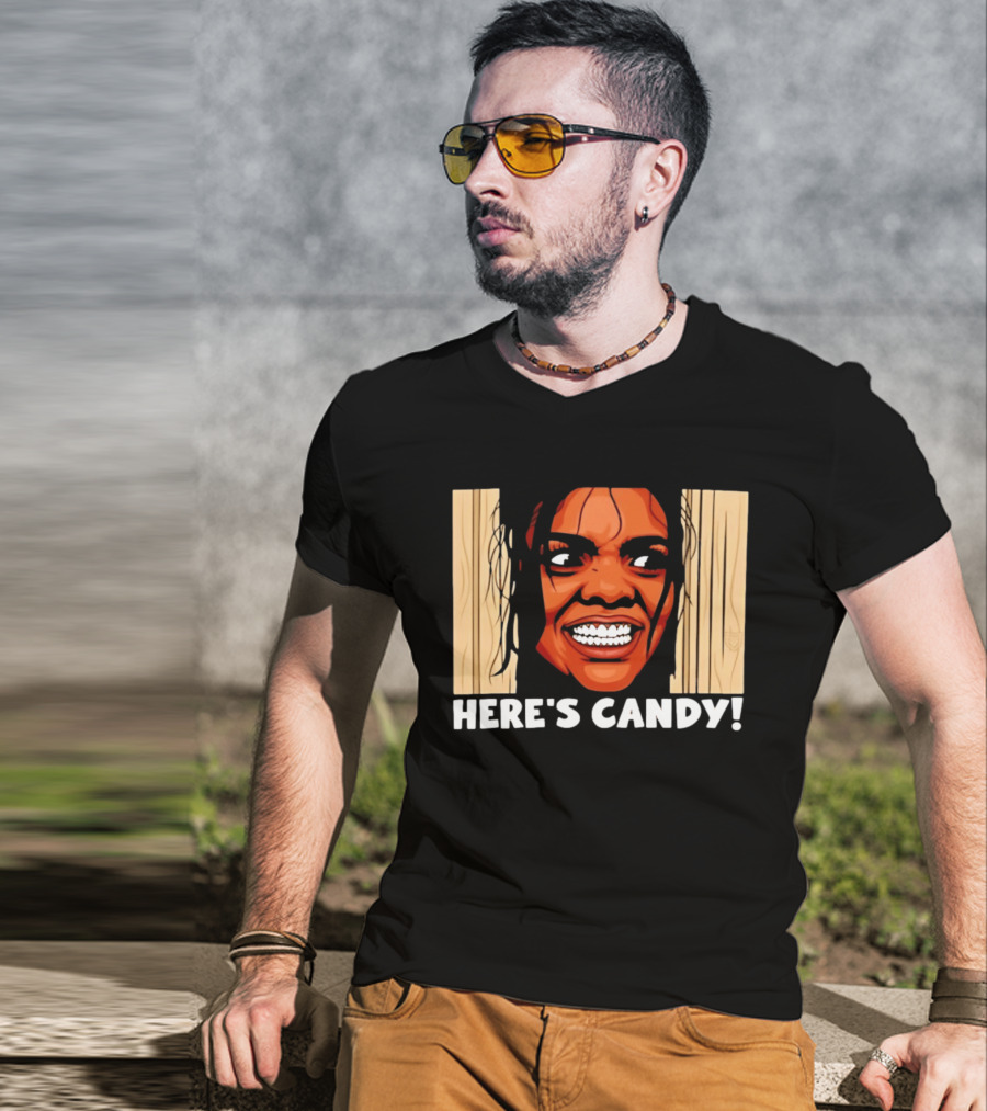 Here's Candy Horror Movie Halloween Face Breaking Through Wood T-Shirt