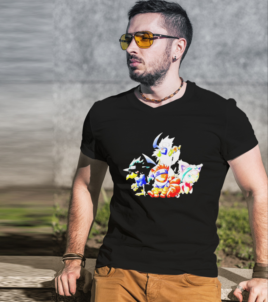 Chibi Pokemon Naruto Crossover With Animal Characters T-Shirt