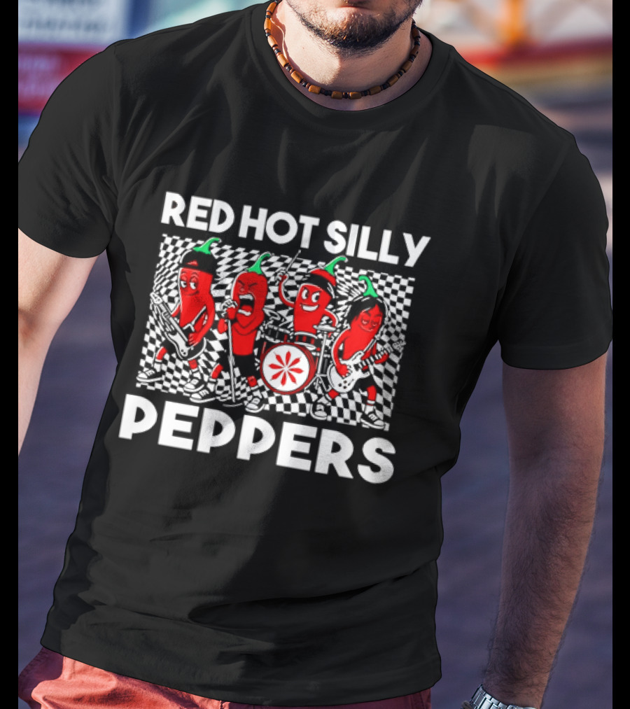 Red Hot Silly Peppers Cartoon Band Chili Characters T-Shirt