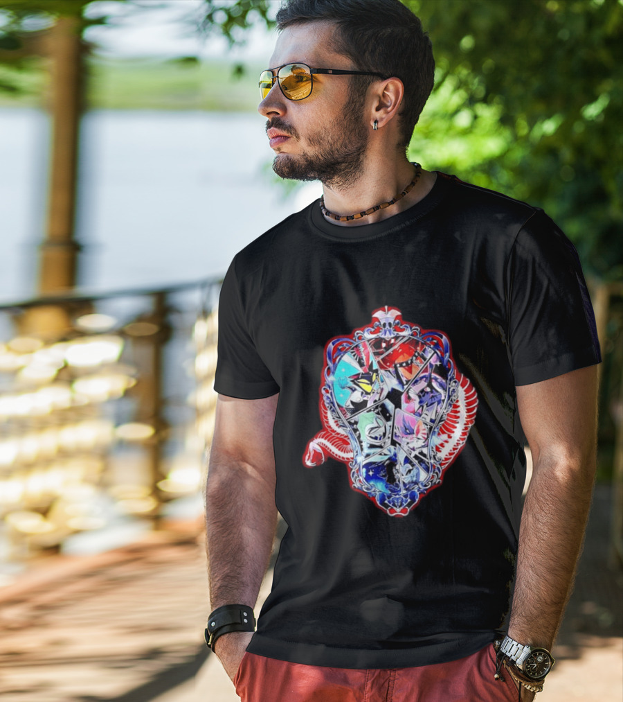 Vees Vox Valentino Velvet Overlord Hazbin Hotel Characters Stained Glass T-Shirt
