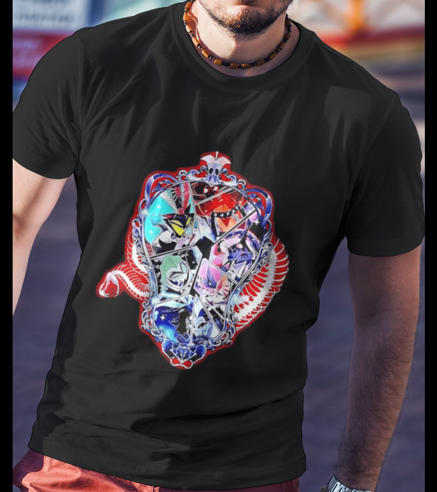 Vees Vox Valentino Velvet Overlord Hazbin Hotel Characters Stained Glass T-Shirt