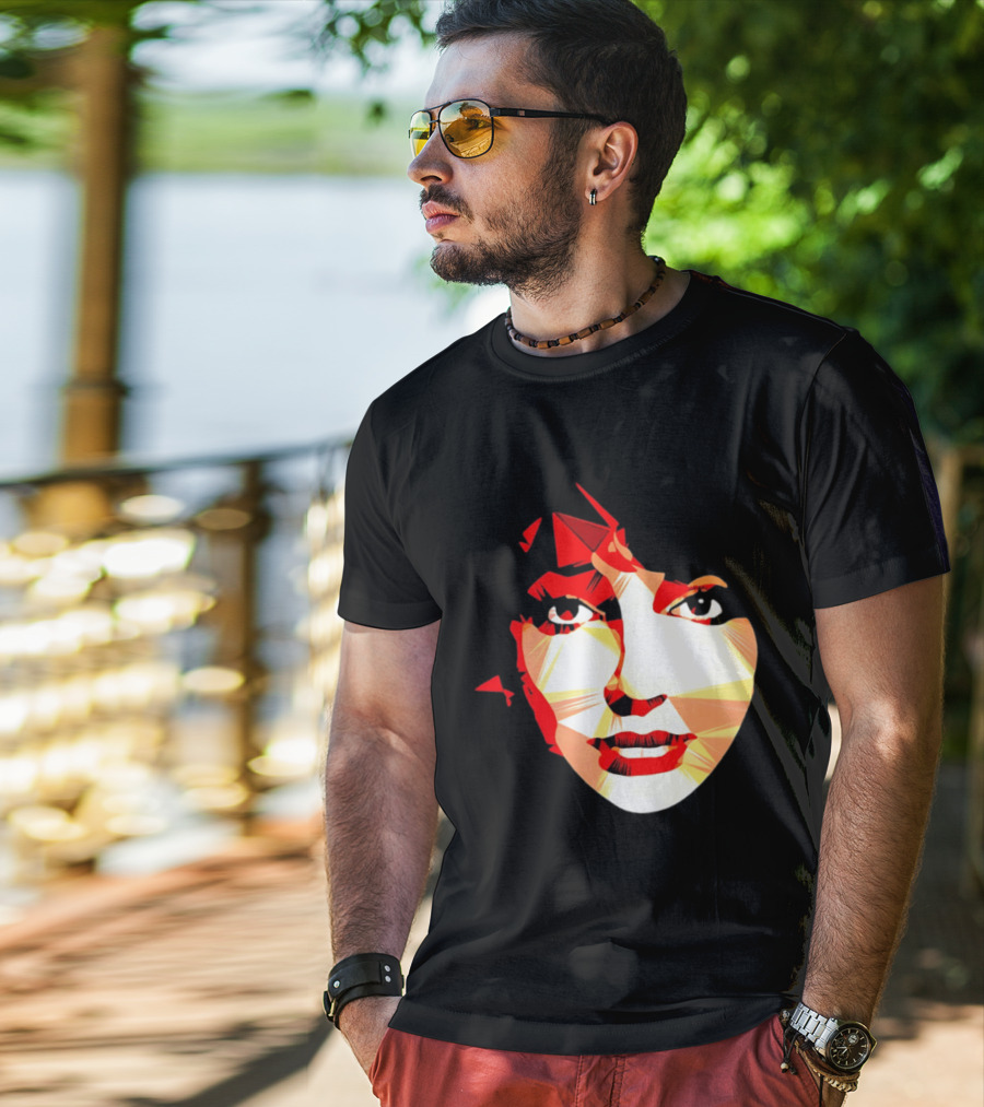 Kate Bush Geometric Pop Singer Red Orange Faceted T-Shirt