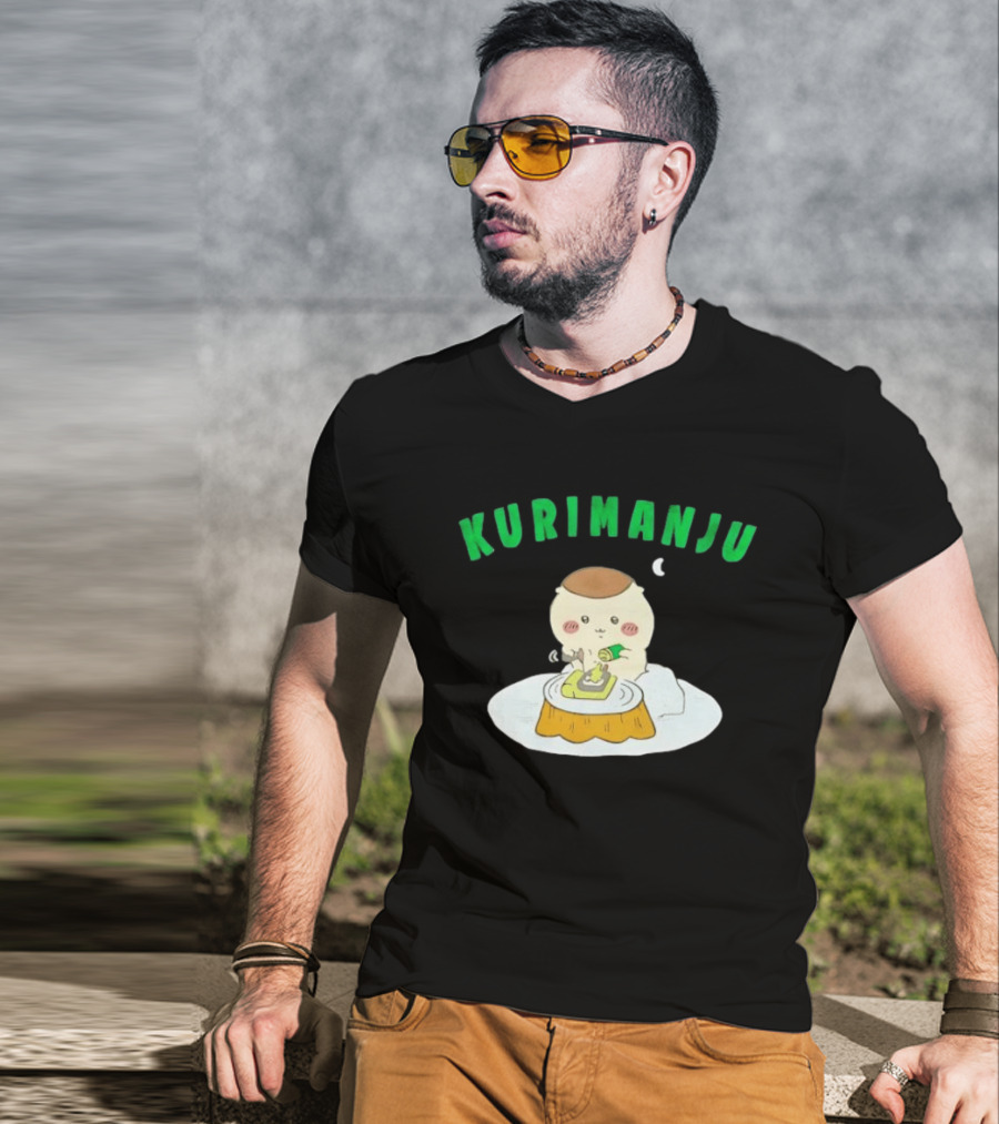 Kurimanju Chiikawa Eating At Night On Tree Stump T-Shirt